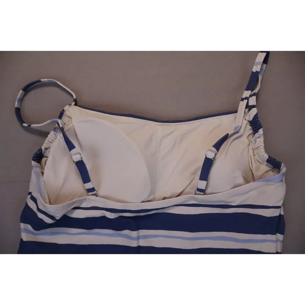 Haven Well Within Women's Blue Striped Sleeveless Padded Tankini Swim Top Size L